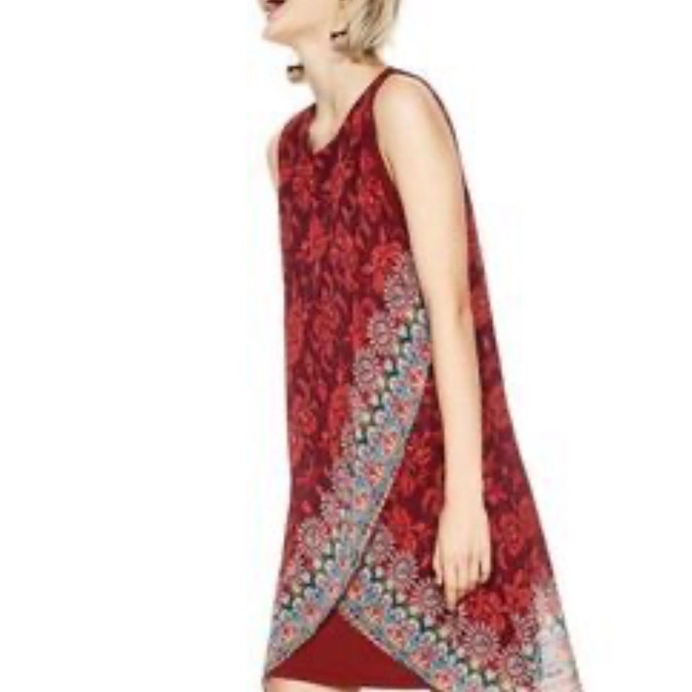 Desigual Monique Sleeveless Floral Mandala Asymmetric Overlay Dress 0368